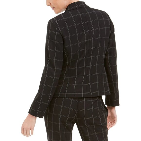 Kasper Windowpane-Plaid One-Button Blazer, Black/Vanilla, 4 - Picture 4 of 14